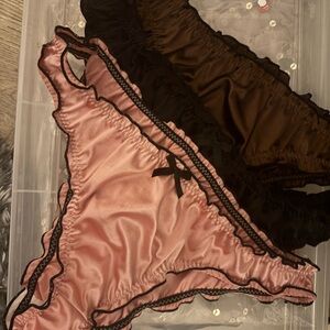 Satin Pink and Black Ruffled Panty Set